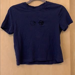Navy sun and moon cropped t-shirt